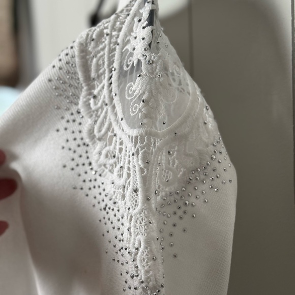 LIV Milano Women’s White Cardigan Beautiful Embellished Sleeves Size L - Picture 6 of 10